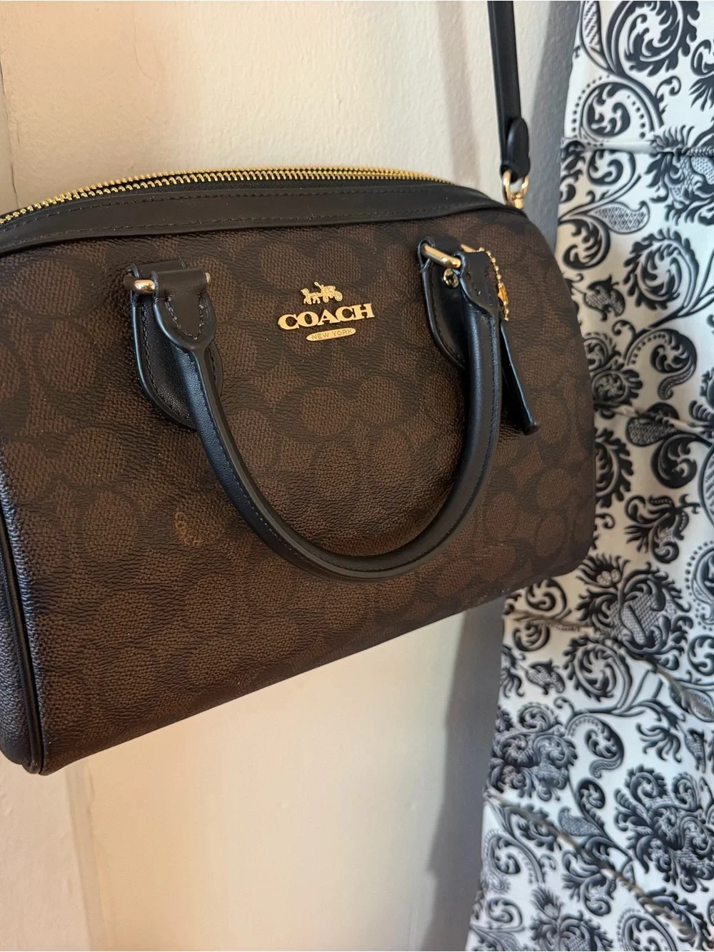 Coach Brown Signature Satchel with Black Trim and Gold Hardware